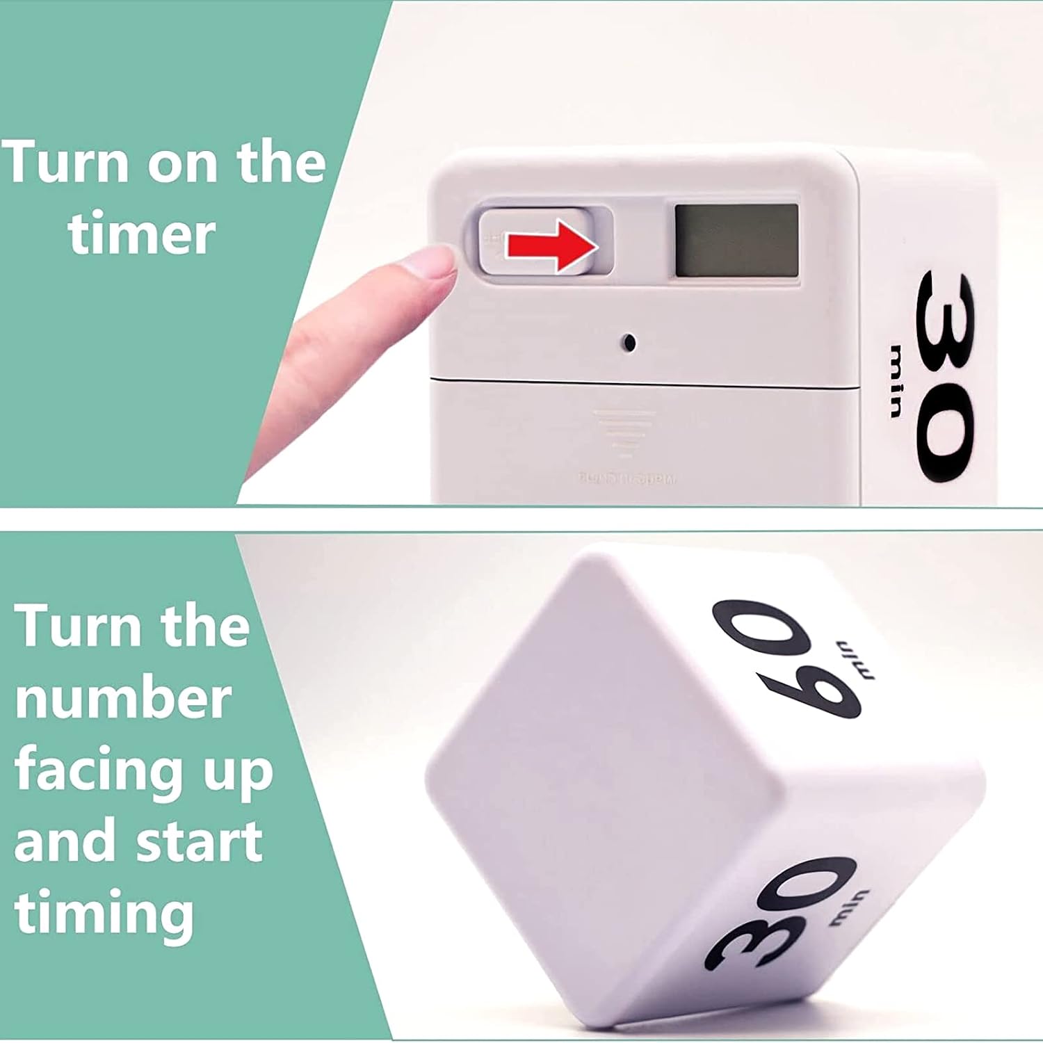 Cube Timer, Time Management and Countdown Settings with Gravity Sensor Flip Timer for Studying, Cooking, Reading, Exercise (15-20-30-60 Minutes) White