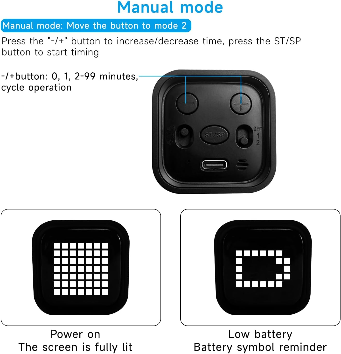 Qumox Digital Cube Timer, Rechargeable Flip Timer with Gravity Sensor & Manual Mode, 5/10/30/60 Minute Countdown, USB-C, LED Display, Vibration & Sound Alerts for Study, Work, Cooking, Fitness
