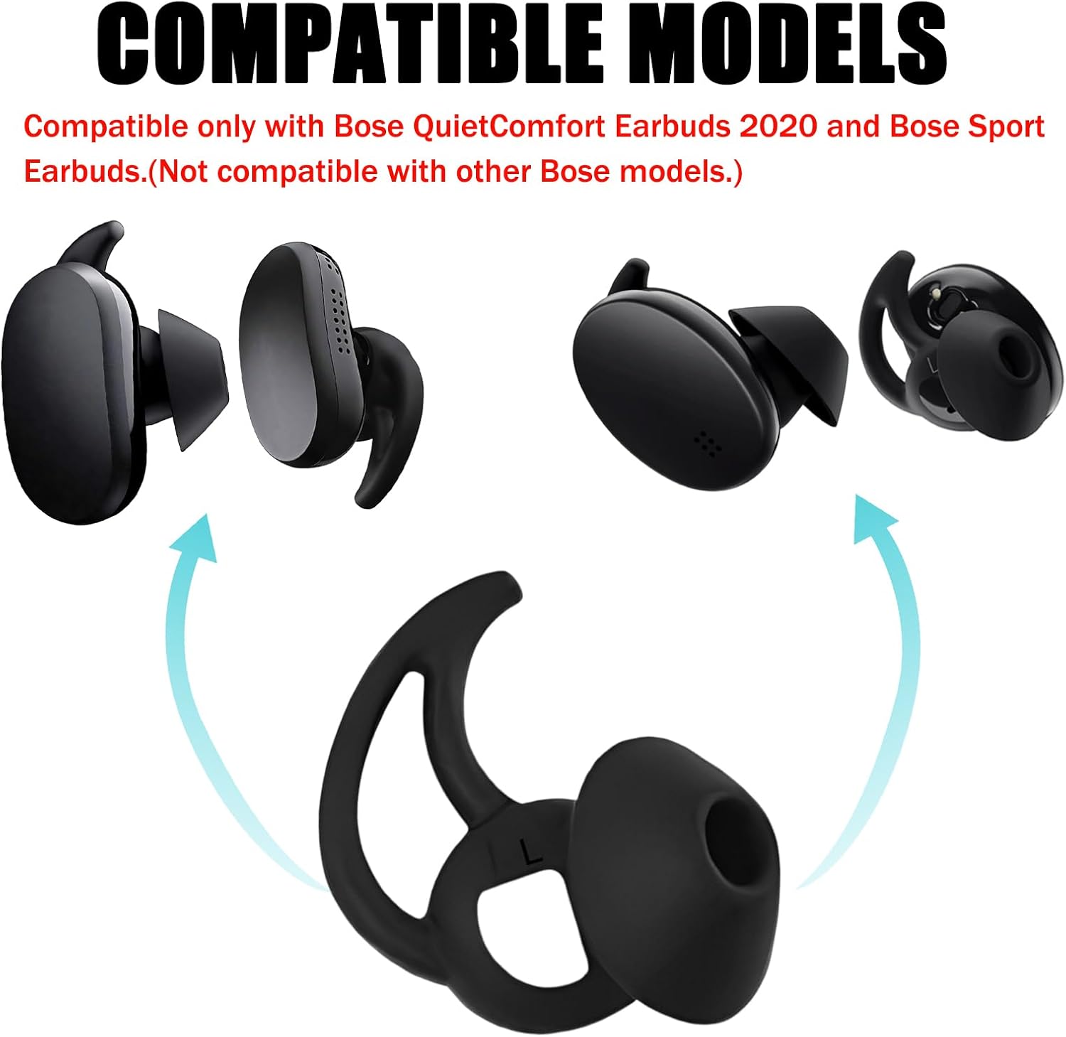 Earbud Replacement Tips Silicone Earbud Tips Ear Bud Covers Compatible with Bose Quietcomfort and Sport Headphone Ear Tips 3 Pairs S M L Black