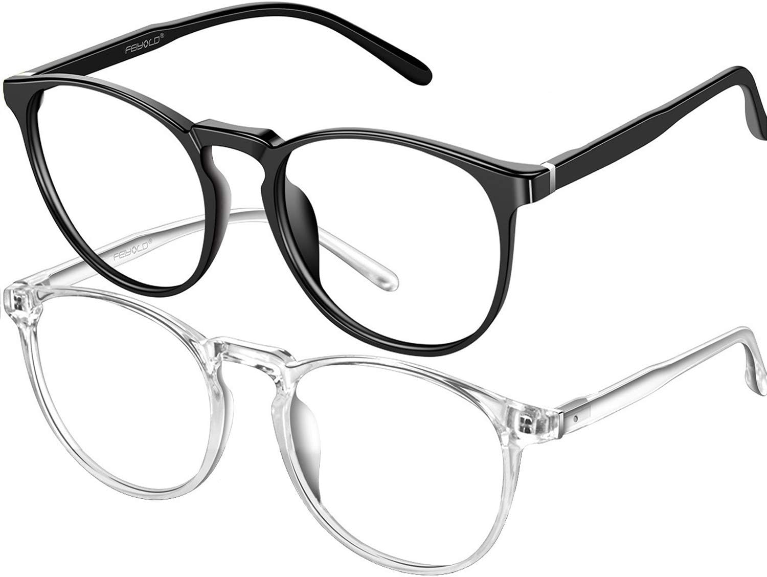 Blue Light Blocking Glasses Women/Men,Retro Round Anti Eyestrain Computer Gaming Glasses(2Pack)