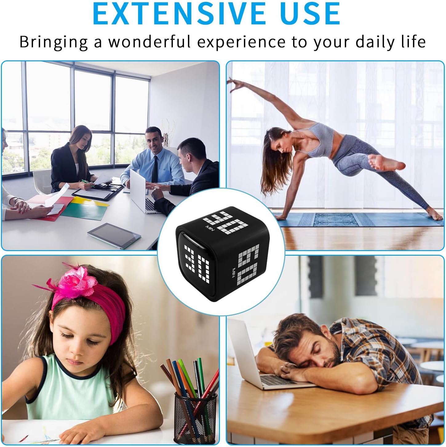 Qumox Digital Cube Timer, Rechargeable Flip Timer with Gravity Sensor & Manual Mode, 5/10/30/60 Minute Countdown, USB-C, LED Display, Vibration & Sound Alerts for Study, Work, Cooking, Fitness