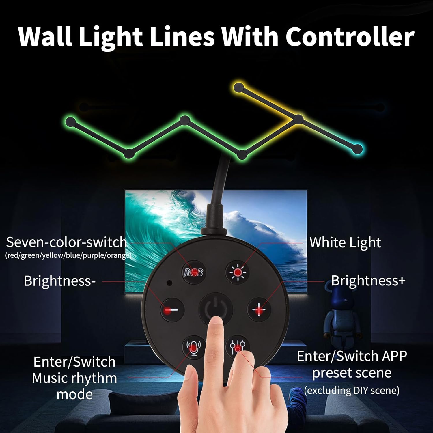 Smart Wall Light Lines, WiFi RGB LED Bars, 16M+ Color Dimmable Music Sync DIY Home Decor for Gaming Party Streaming Lovers, Compatible with Alexa & Google Assistant (6 Lines, Black)