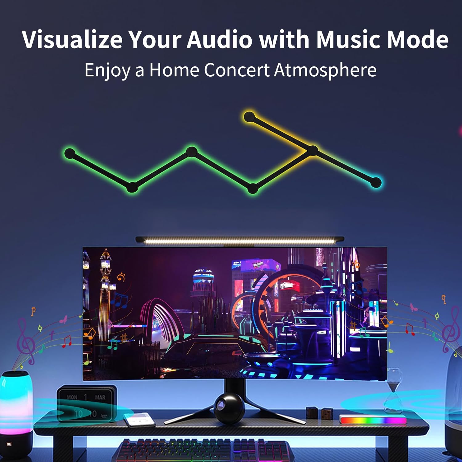 Smart Wall Light Lines, WiFi RGB LED Bars, 16M+ Color Dimmable Music Sync DIY Home Decor for Gaming Party Streaming Lovers, Compatible with Alexa & Google Assistant (6 Lines, Black)
