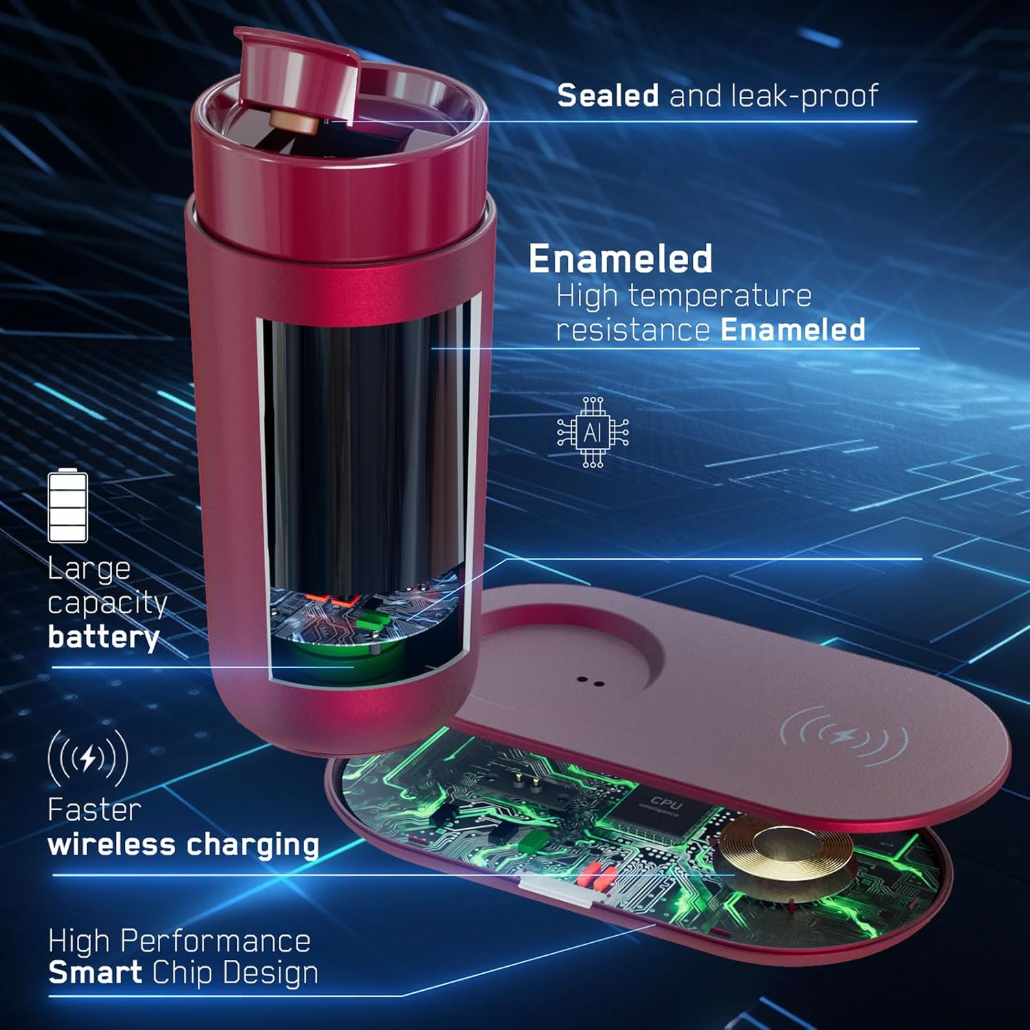 Control Heated Coffee Self Heating Travel 1.1234 Oz App Controlled Mug 0.21323-2.1345 Hour Display Keep Hot Fast Base HONGFENSE