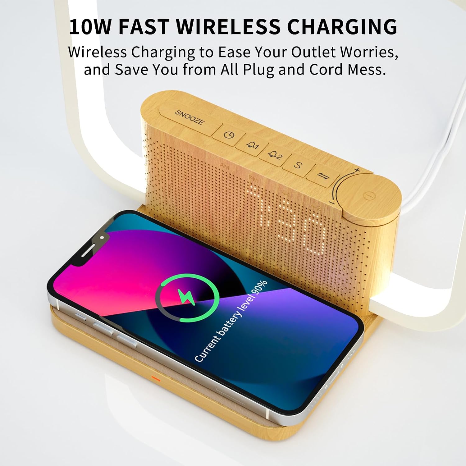 Sunrise Alarm Clock with Wireless Charging Desk Touch Lamp 3 Level Dimmable Wake-up Light Bedside Lamps for Bedroom Living Room,Sunrise Lamp with 10 Natural White Noise Sound 30/60/90 Mins countdown