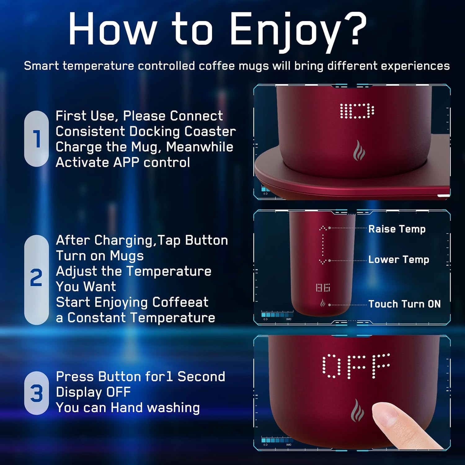 Control Heated Coffee Self Heating Travel 1.1234 Oz App Controlled Mug 0.21323-2.1345 Hour Display Keep Hot Fast Base HONGFENSE
