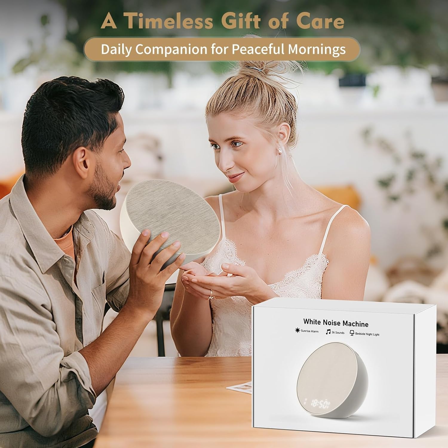 Tap-to-Snooze Sunrise Alarm Clock with Sound Machine, 36 Sounds White Noise Machine for Sleeping Adults, Gradual Sunrise Clock with Bluetooth Speaker & Remote Control, 15-Color Night Light丨Putty