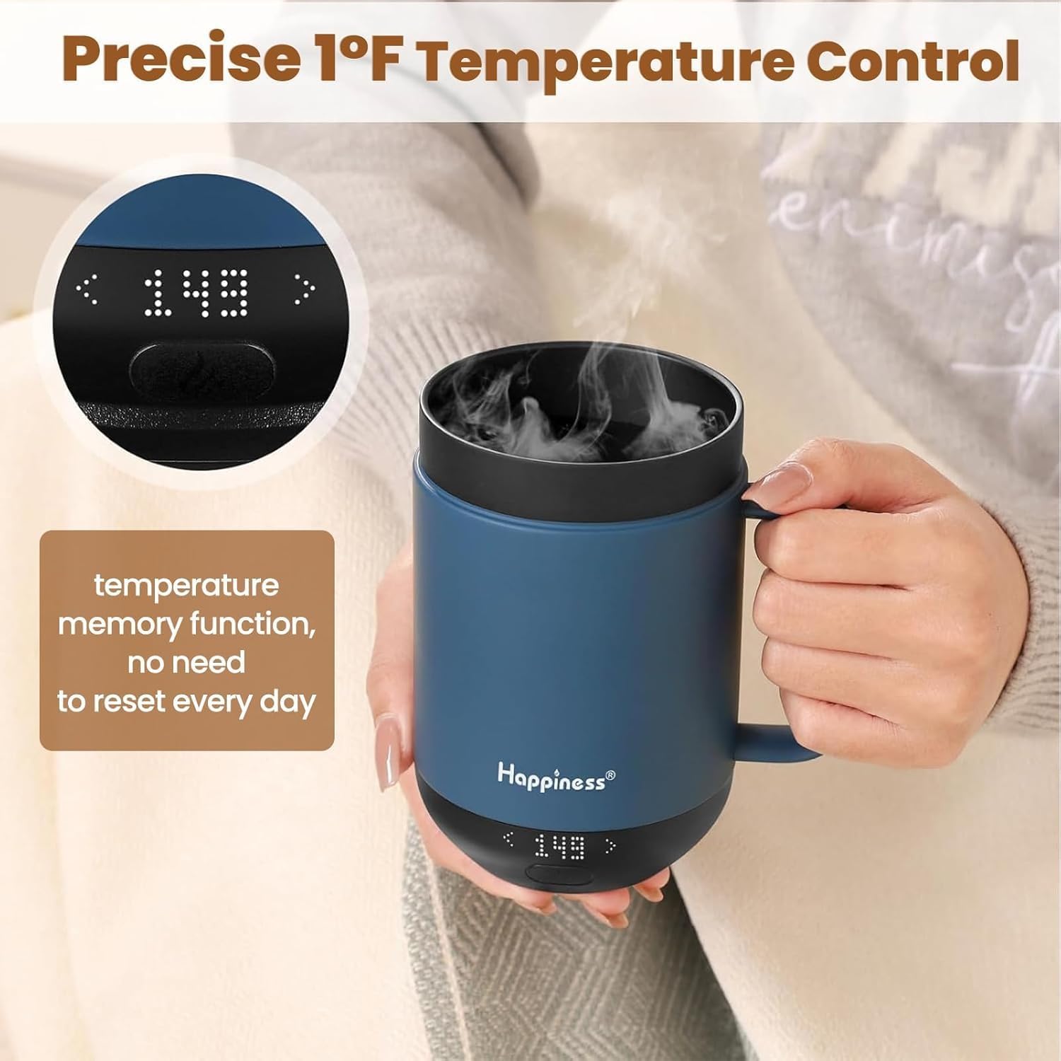 Happiness Smart Heated Coffee Mug,16oz Rechargeable Electric Self Heating Temperature Control Coffee Cup