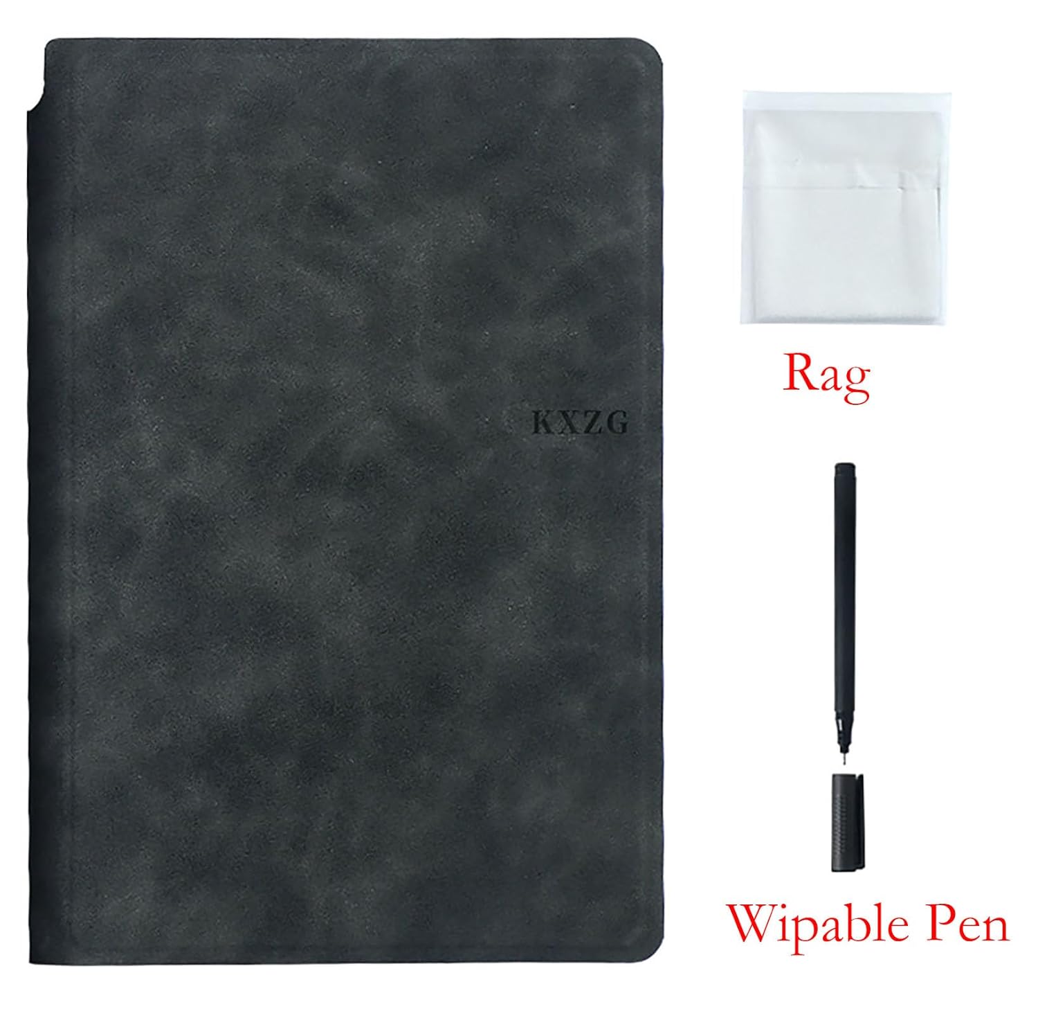 Wipeable Notebook with a Wipeable Pen and Rag, 9 Inch x 5.8 Inch Blue A5 Size PU Hardcover for Office and Taking Notes