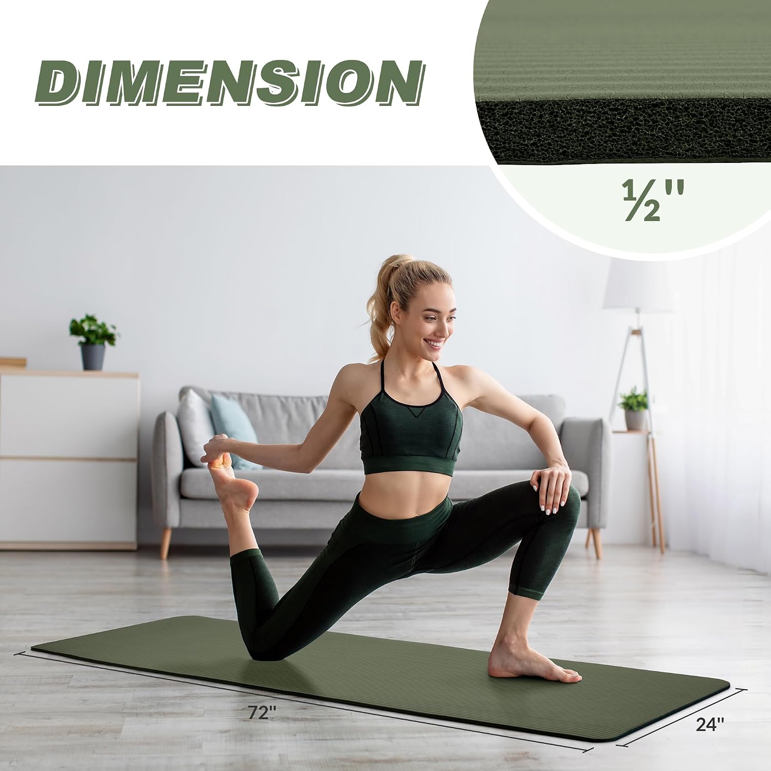 Quality Exercise Yoga Mat, 1/2-Inch Thick High-Density Foam for Full-body workout, Anti-Tear and non-slip Surface, Includes Carry Strap for Home & Studio Workouts,Multiple Options