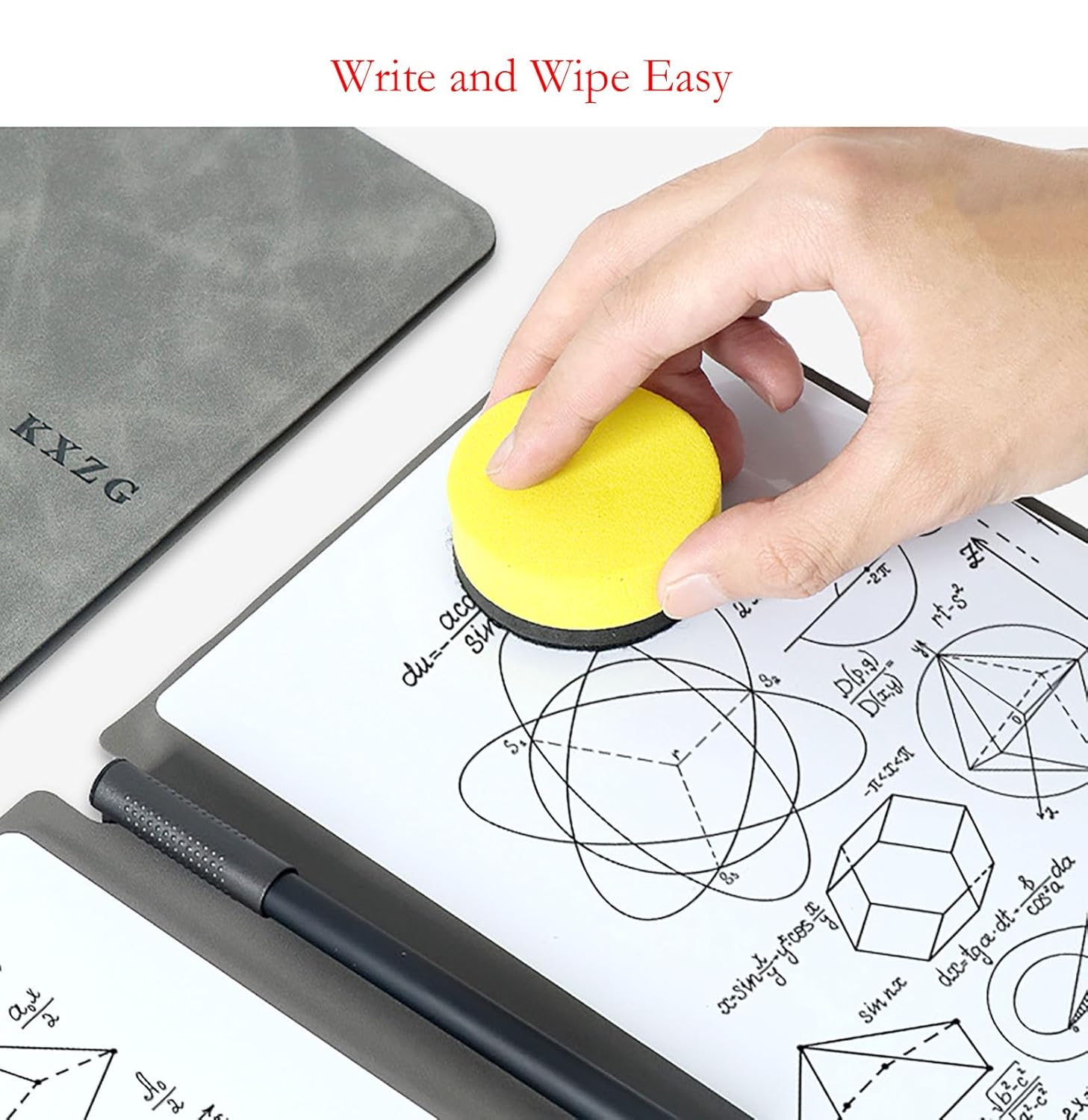 Wipeable Notebook with a Wipeable Pen and Rag, 9 Inch x 5.8 Inch Blue A5 Size PU Hardcover for Office and Taking Notes