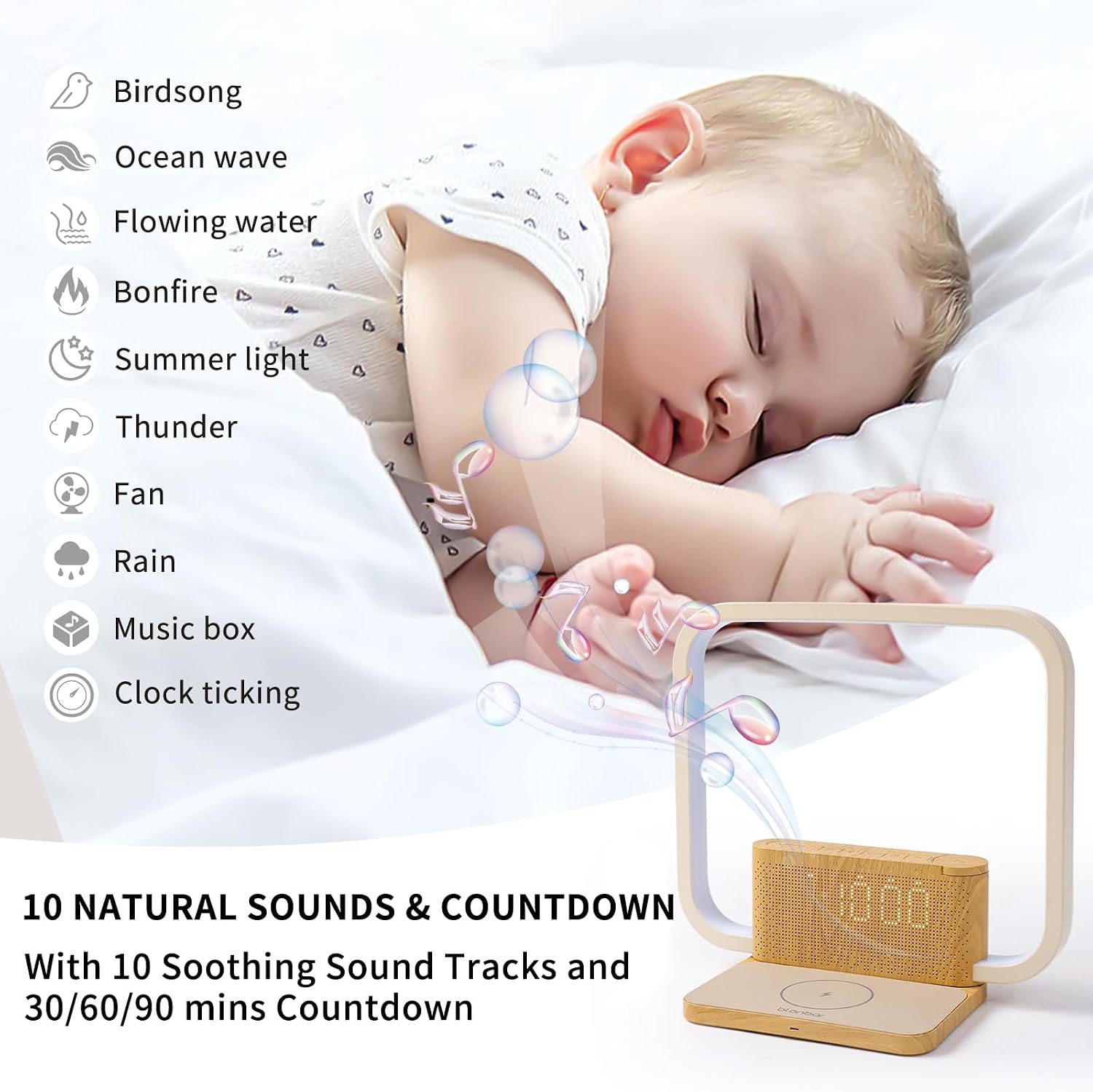 Sunrise Alarm Clock with Wireless Charging Desk Touch Lamp 3 Level Dimmable Wake-up Light Bedside Lamps for Bedroom Living Room,Sunrise Lamp with 10 Natural White Noise Sound 30/60/90 Mins countdown