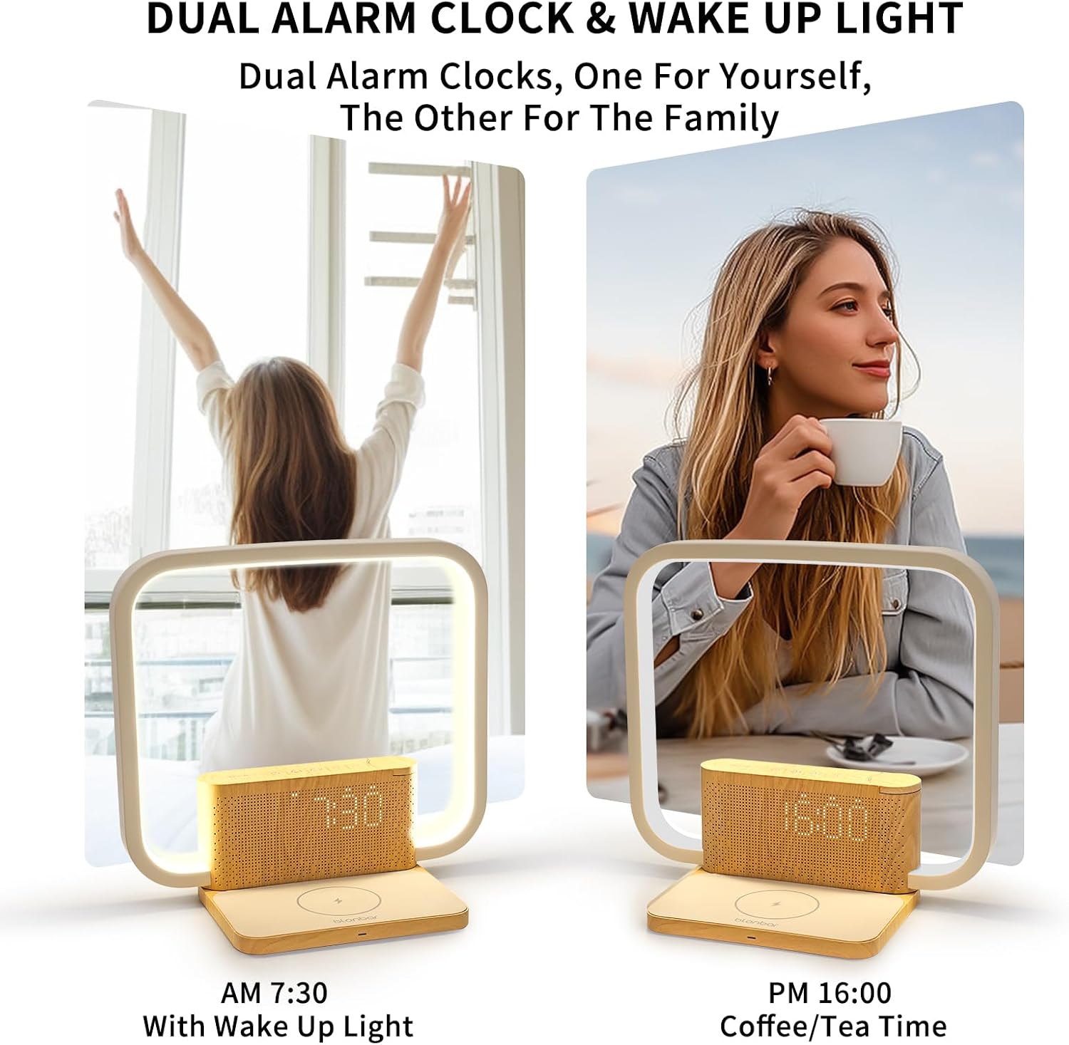 Sunrise Alarm Clock with Wireless Charging Desk Touch Lamp 3 Level Dimmable Wake-up Light Bedside Lamps for Bedroom Living Room,Sunrise Lamp with 10 Natural White Noise Sound 30/60/90 Mins countdown
