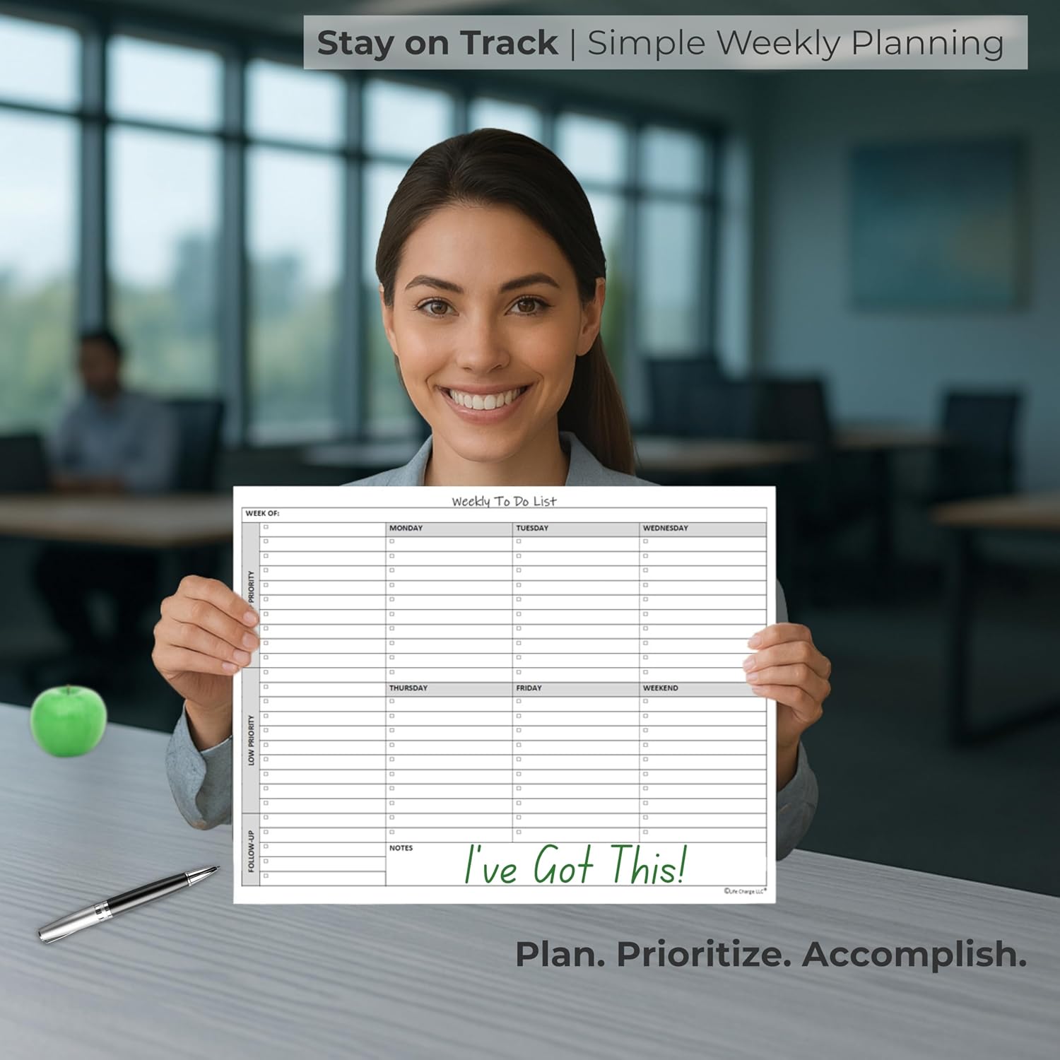 Life Charge Weekly To Do List Planner Notepad, 60 Page Task Planning Pad with Daily Checklist, Priority To-Do Checkboxes & Notes, Desk Notebook for Office Organization & Productivity, 8.5 x 11