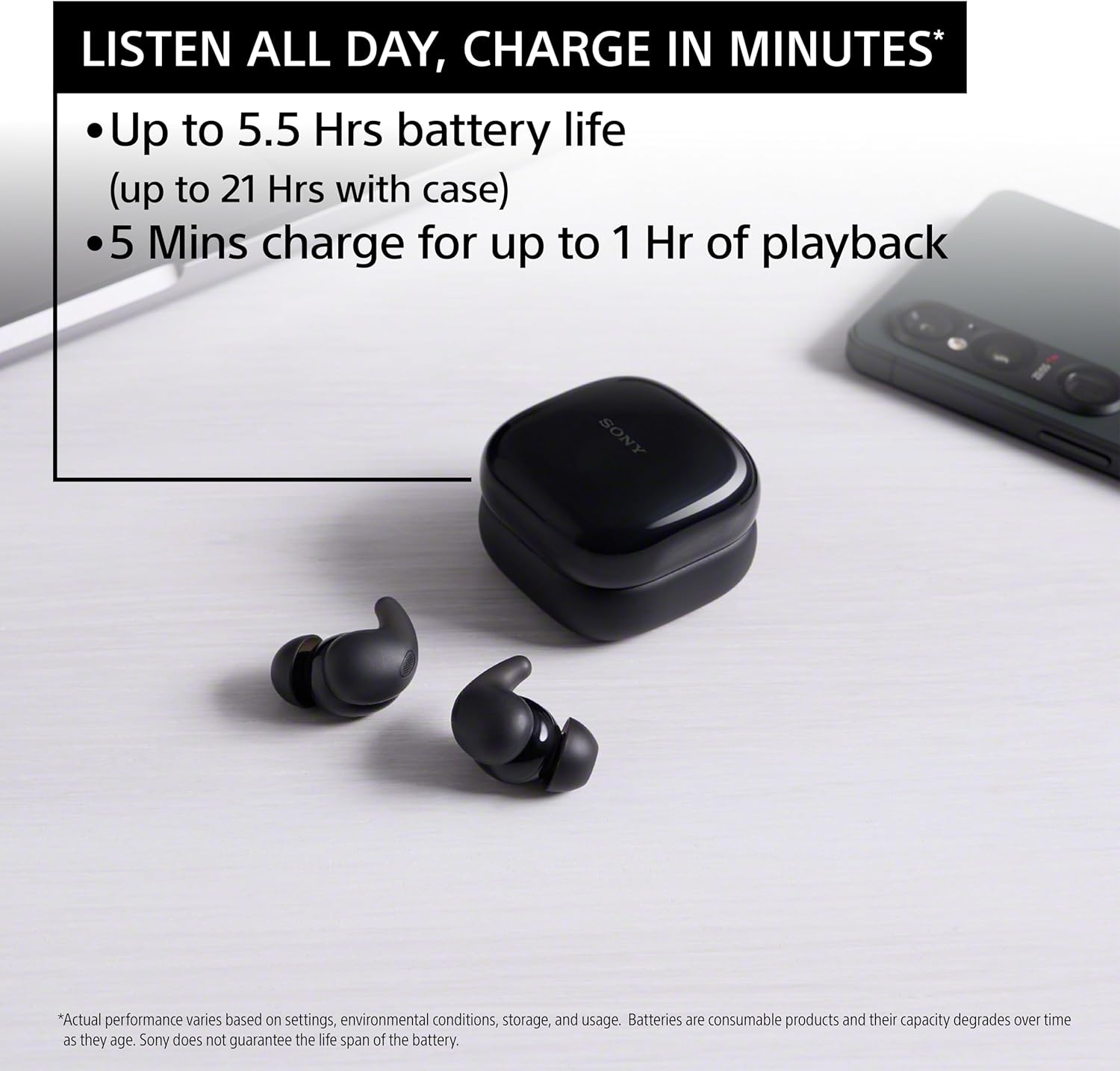 Sony LinkBuds Fit Truly Wireless Noise Canceling Earbud Headphones, Small & Light with Newly Developed Air Fitting Supporters, Black