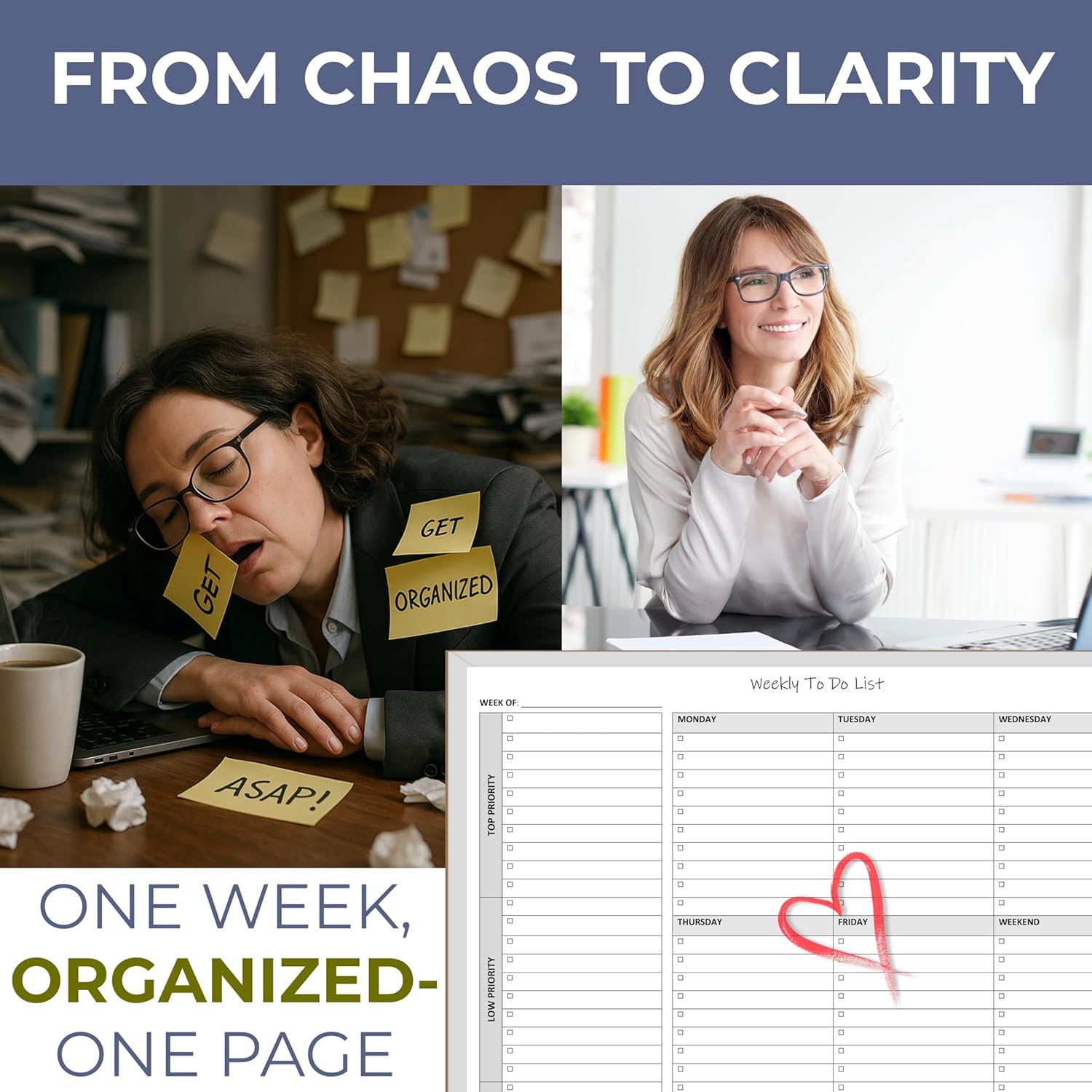 Life Charge Weekly To Do List Planner Notepad, 60 Page Task Planning Pad with Daily Checklist, Priority To-Do Checkboxes & Notes, Desk Notebook for Office Organization & Productivity, 8.5 x 11