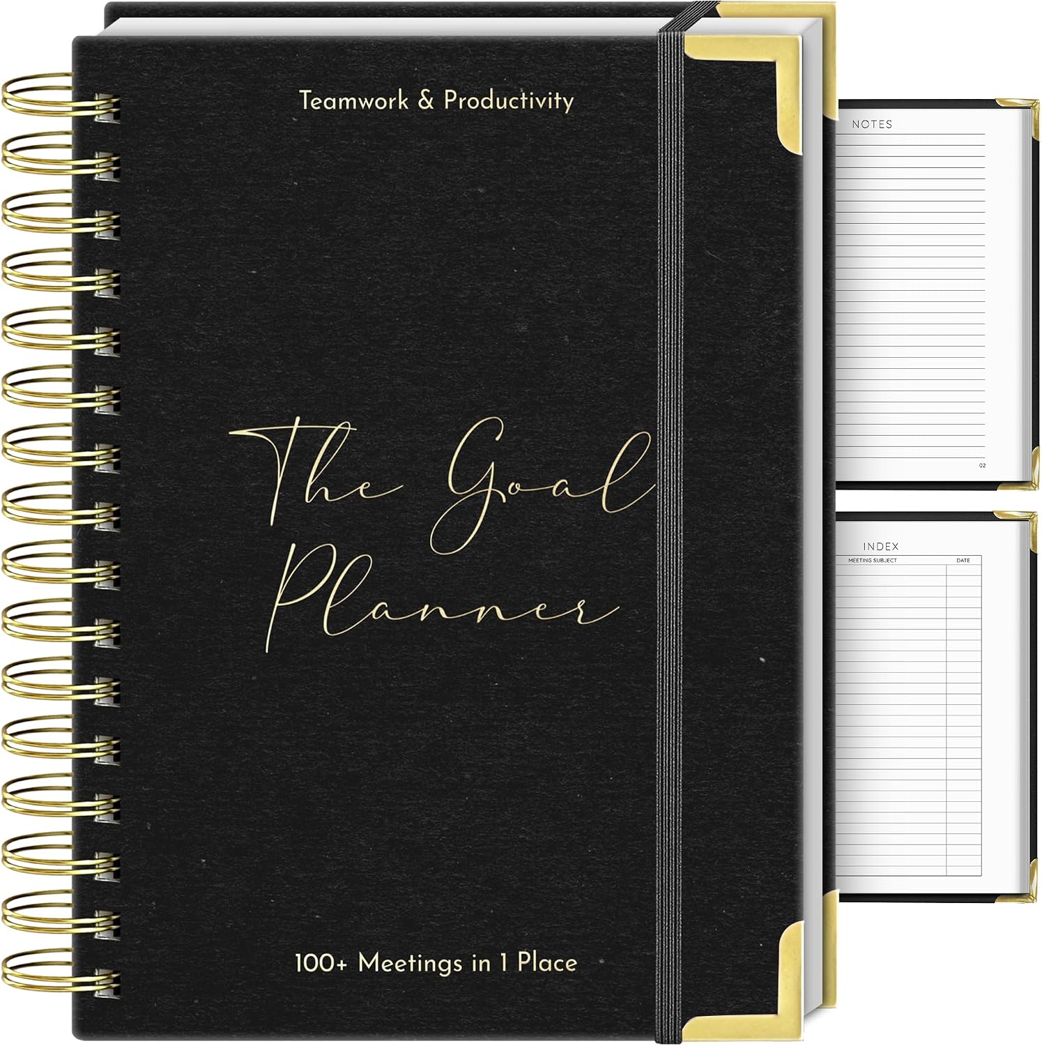 Marjan International Meeting Notebook for Work with Black Pen – 100gsm Thick Paper, Professional Planner Notebook for Work, To Do List Organizer, Business Journal, Office Work Notebook