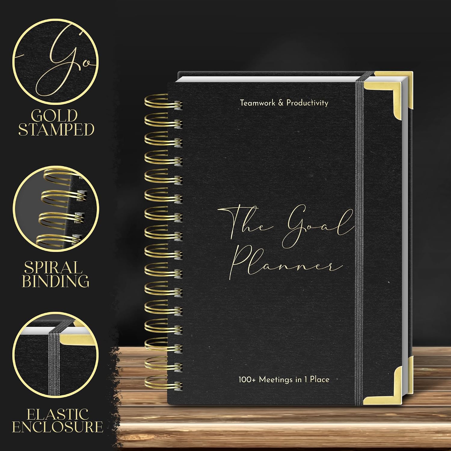 Marjan International Meeting Notebook for Work with Black Pen – 100gsm Thick Paper, Professional Planner Notebook for Work, To Do List Organizer, Business Journal, Office Work Notebook