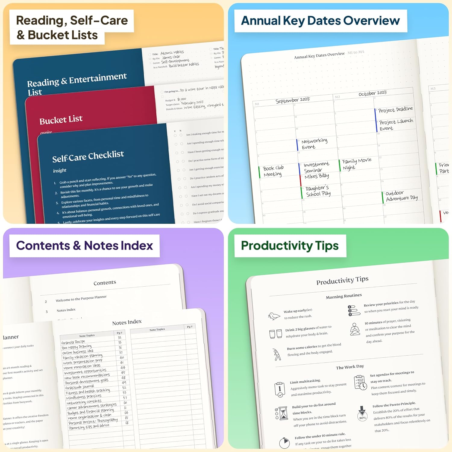 Roterunner Purpose Planner Notebook A5 5.8”x8.3” Undated 2026 Daily Weekly and Monthly Productivity Goal Setting Tool for Work Home ADHD Planner for Adults Self Care Journal (Tan Hardcover)