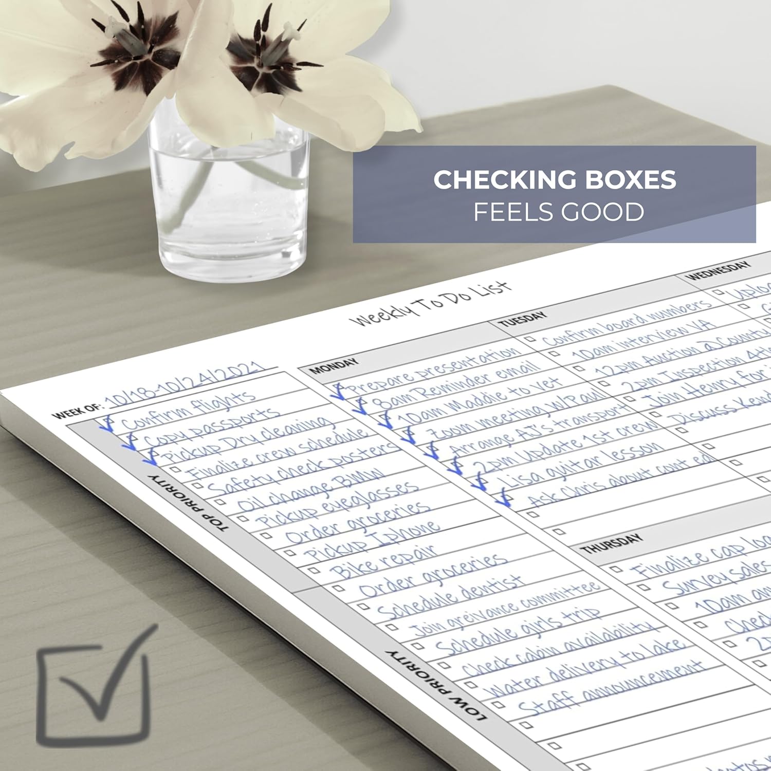Life Charge Weekly To Do List Planner Notepad, 60 Page Task Planning Pad with Daily Checklist, Priority To-Do Checkboxes & Notes, Desk Notebook for Office Organization & Productivity, 8.5 x 11