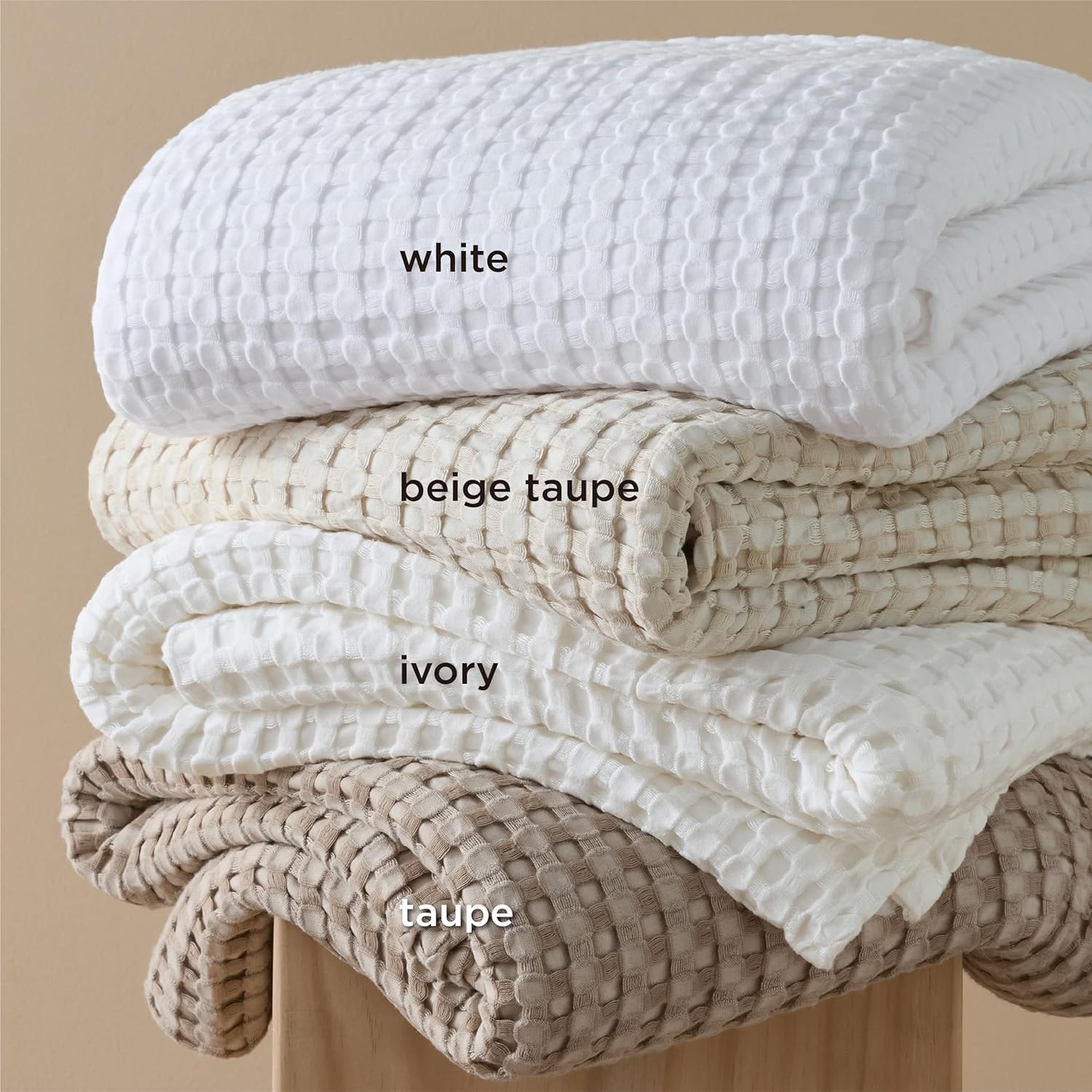 Bedsure Cooling Waffle Queen Size Blanket - Lightweight Cotton Summer Blanket of Rayon Derived from Bamboo for Hot Sleepers, Luxury Throws for Bed, Couch and Sofa, Ivory, 90x90 Inches