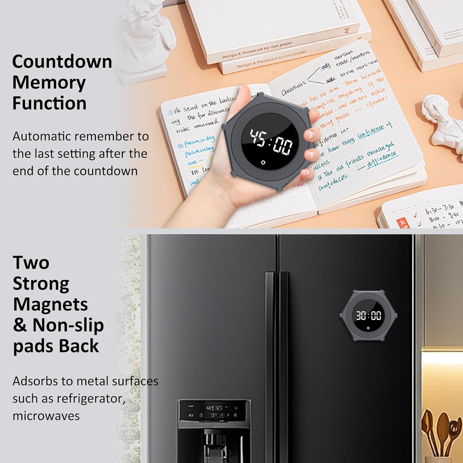 Pomodoro Timer with Gravity Rotation, 99 Minutes Desk Productivity Timer, Countdown & Countup Focus Time Management Tool for Kitchen, Work, Study, Adjustable Sound & Brightness, Magnetic Pad Back.