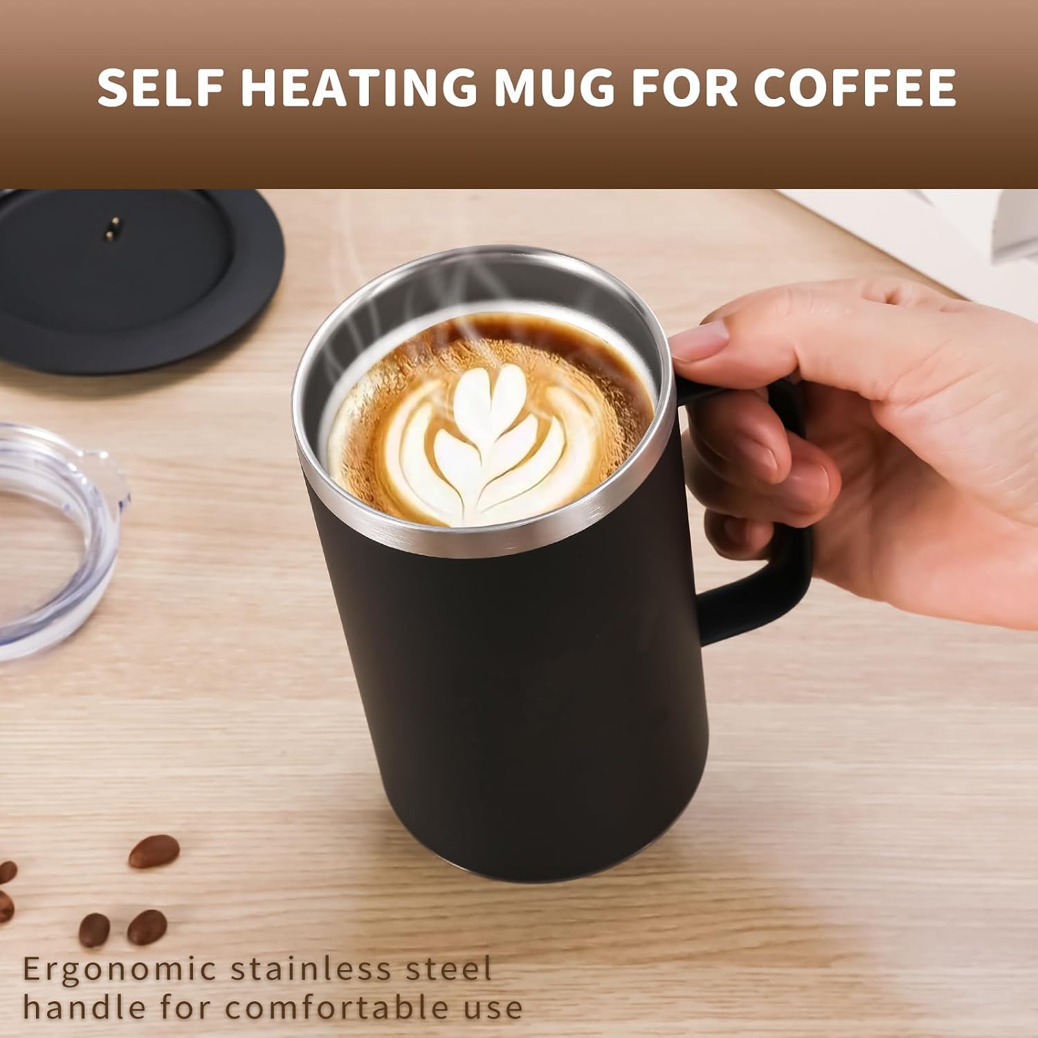 DEQIANG Self Heating Coffee Mug, Heated Coffee Mug with Smart Mug Warmer & Ergonomic Handle, Auto Heat to 131°F, USB-Powered Desk Warmer for Office Home Use, Ideal Coffee Lovers Gift (17oz Black)