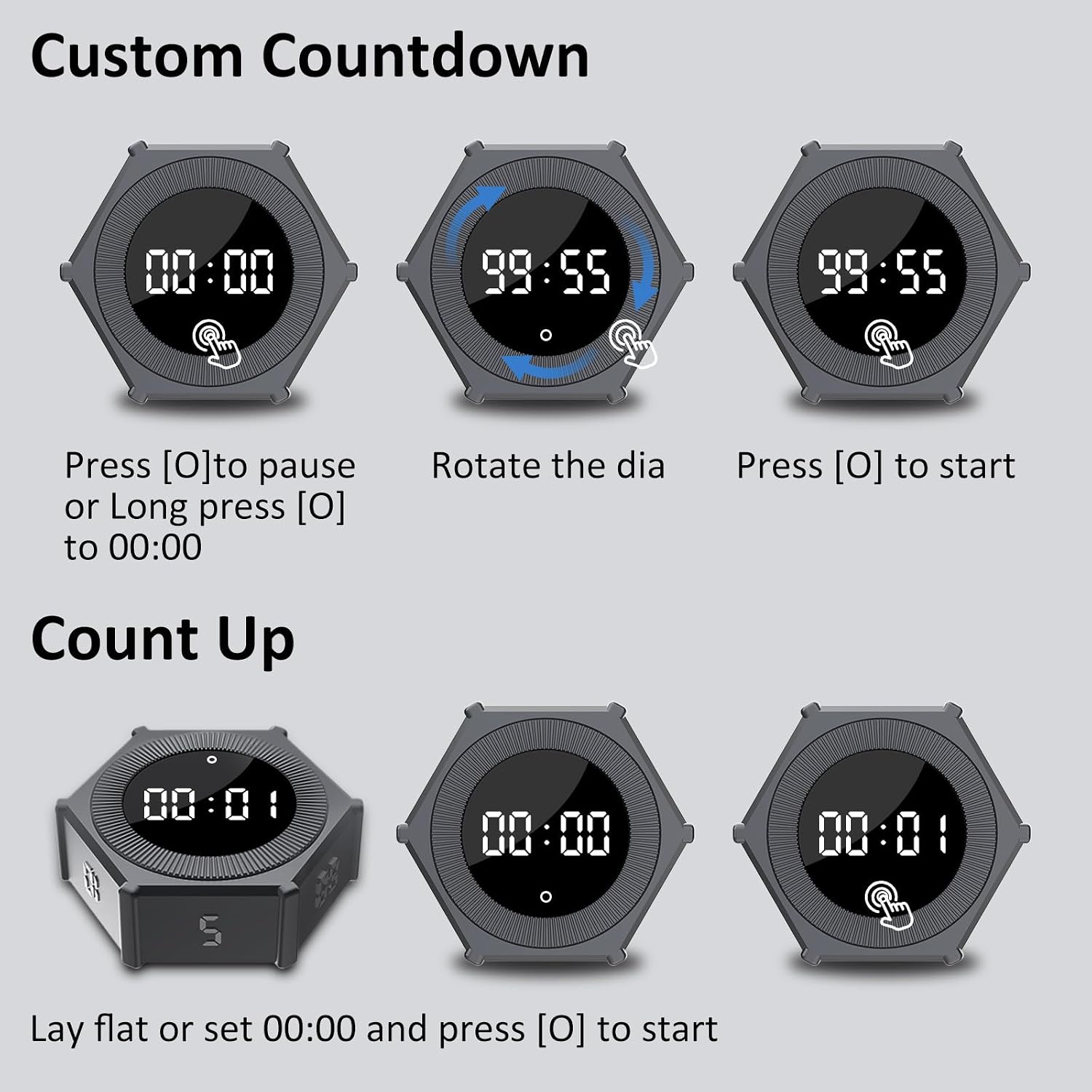 Pomodoro Timer with Gravity Rotation, 99 Minutes Desk Productivity Timer, Countdown & Countup Focus Time Management Tool for Kitchen, Work, Study, Adjustable Sound & Brightness, Magnetic Pad Back.