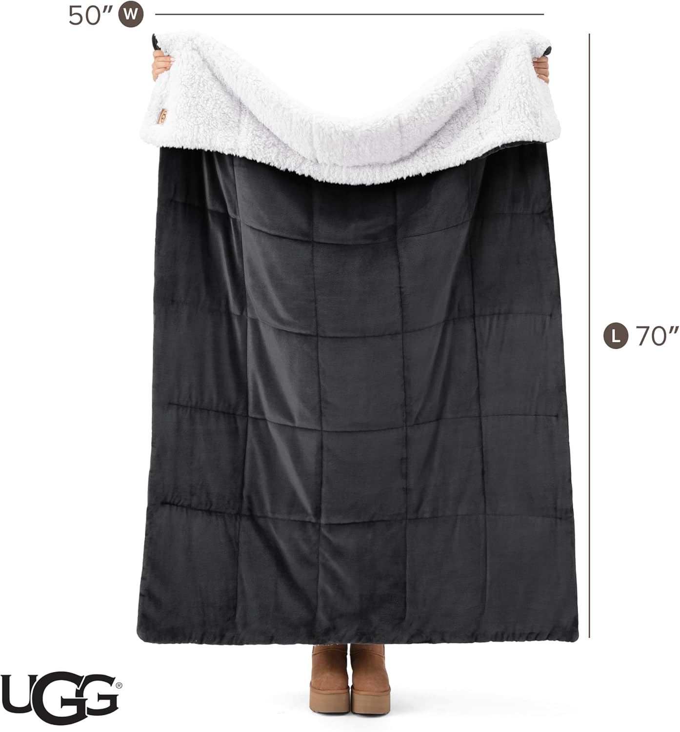 UGG Nita Throw Blanket for Bed, Soft Reversible Plush Throw for Couch and Living Room, Cozy Fluffy Blanket, Washable Bedding, Home Decor, 50-inch x 70-inch, Charcoal Grey