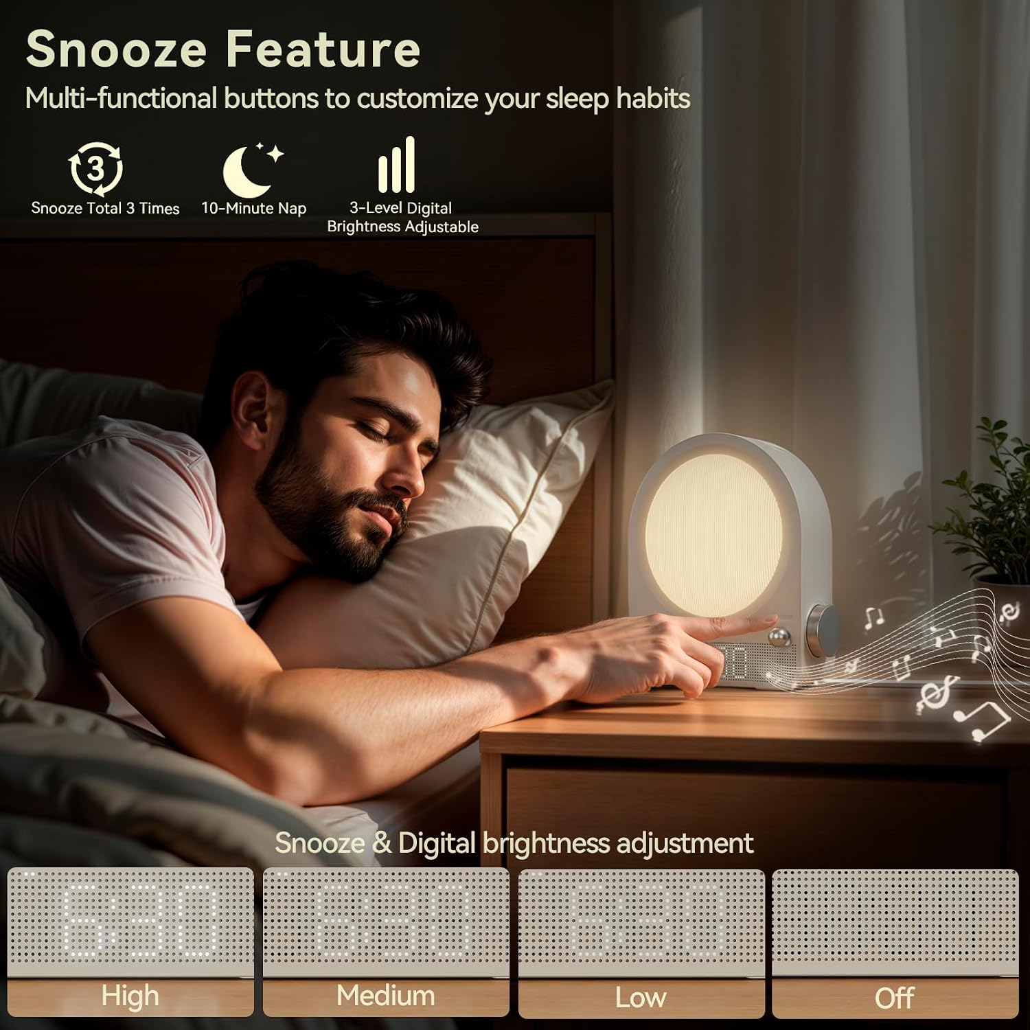 Vivilumens Gentle Sunrise Alarm Clock, Dual Alarm for Heavy Sleepers | Stepless dimmable night light & RGB meteors. 10 natural sounds with 30/60/90min timer. Sound machine & sunrise clock 2 in 1.