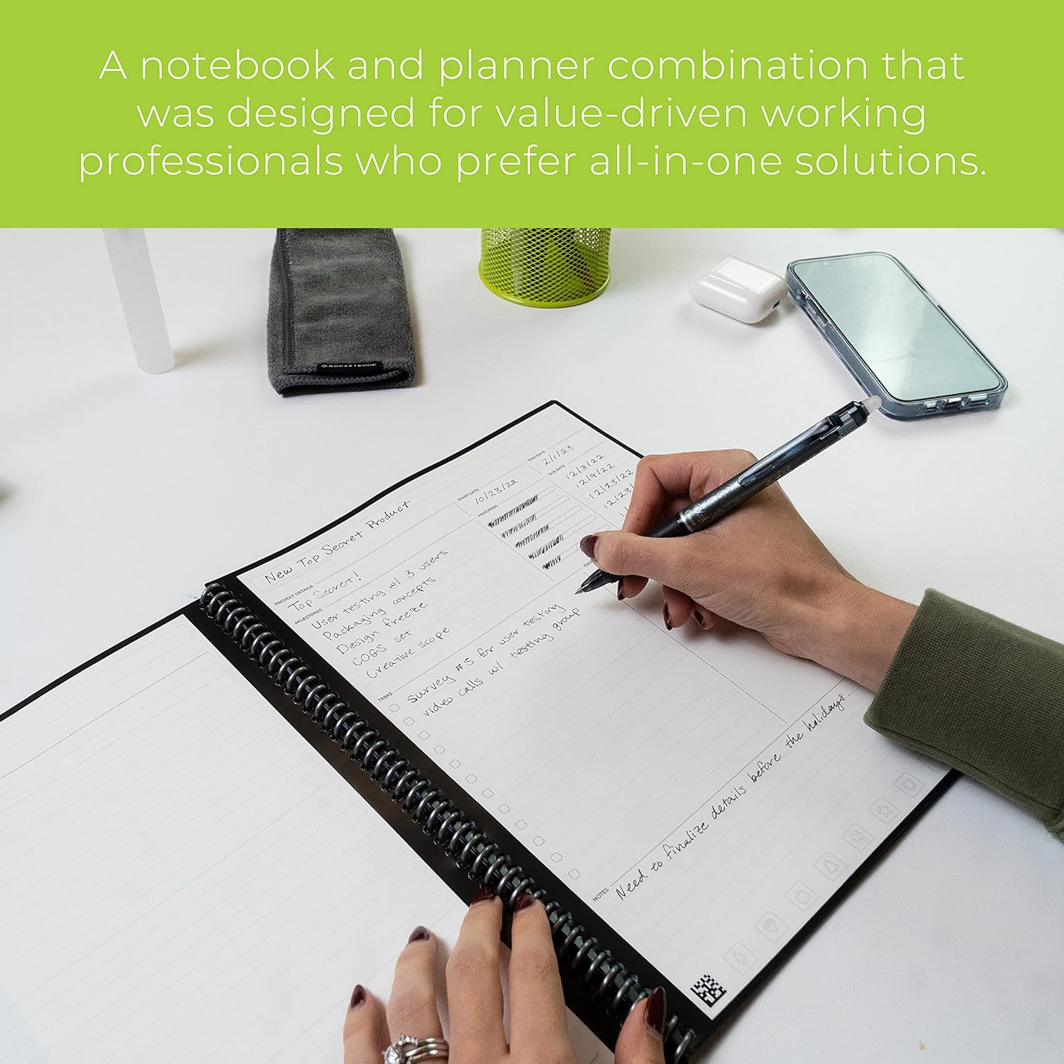 Rocketbook Fusion Plus Smart Reusable Notebook Planner, Notetaking and Planning In One, Letter Size 8.5x11, Black