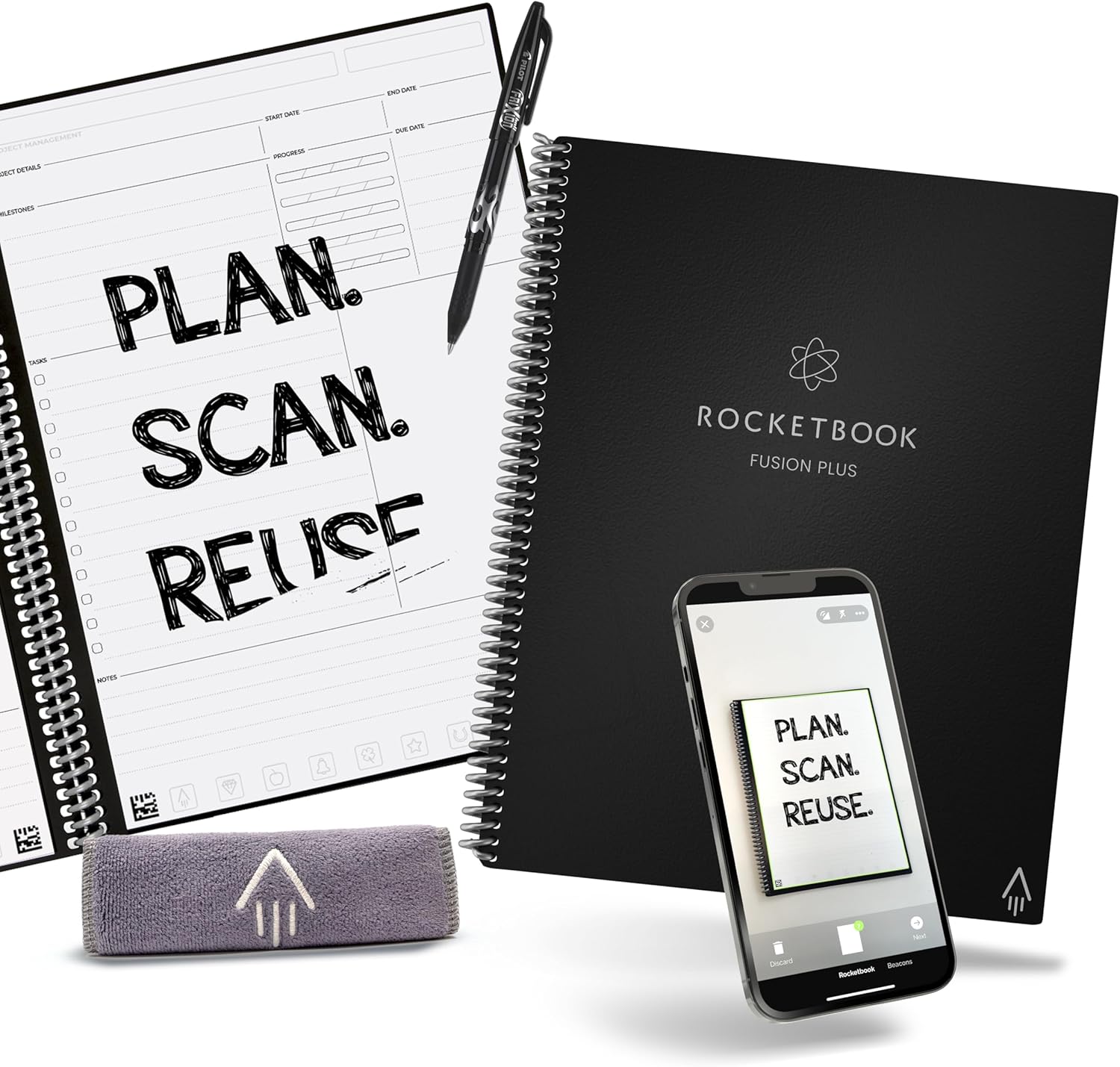 Rocketbook Fusion Plus Smart Reusable Notebook Planner, Notetaking and Planning In One, Letter Size 8.5x11, Black