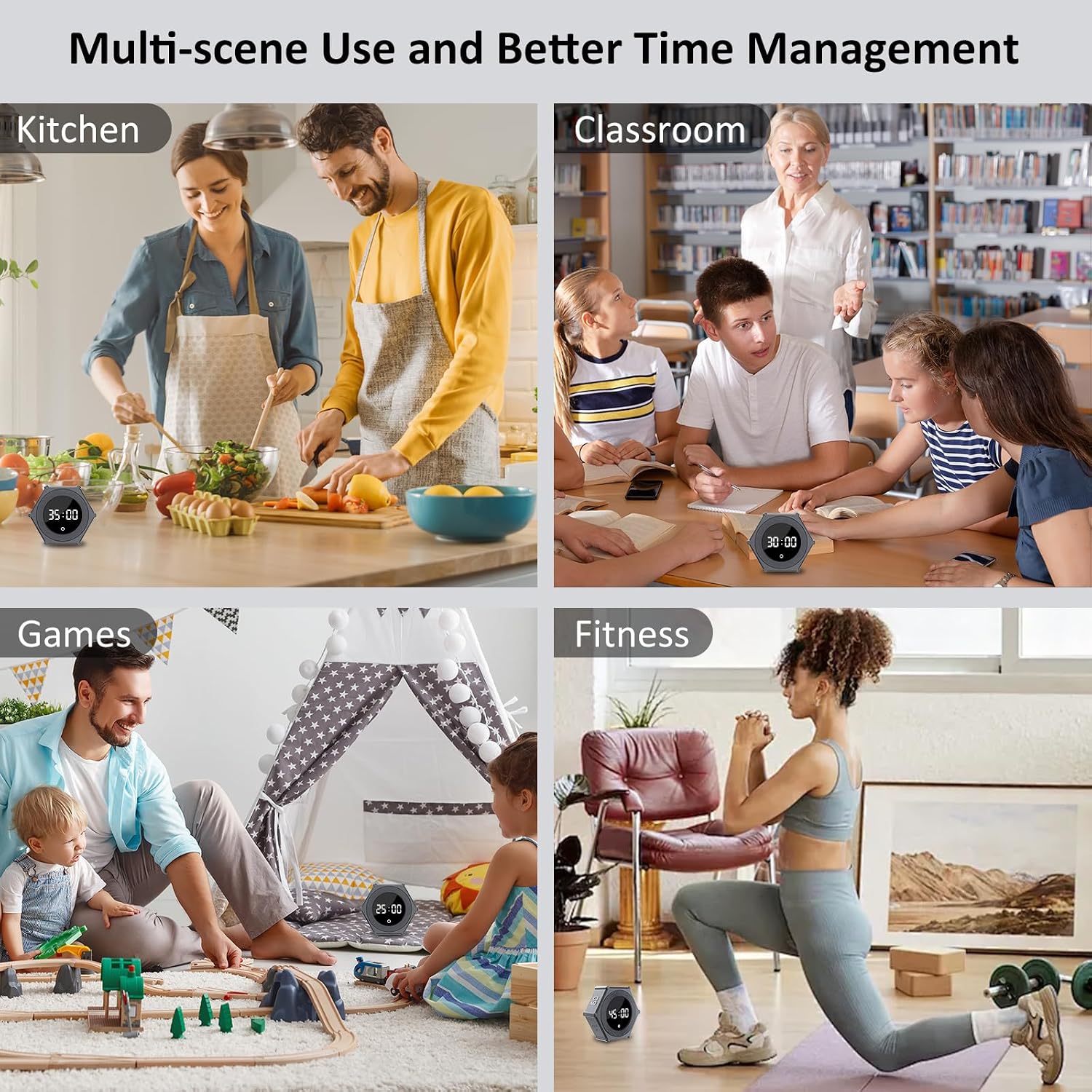 Pomodoro Timer with Gravity Rotation, 99 Minutes Desk Productivity Timer, Countdown & Countup Focus Time Management Tool for Kitchen, Work, Study, Adjustable Sound & Brightness, Magnetic Pad Back.