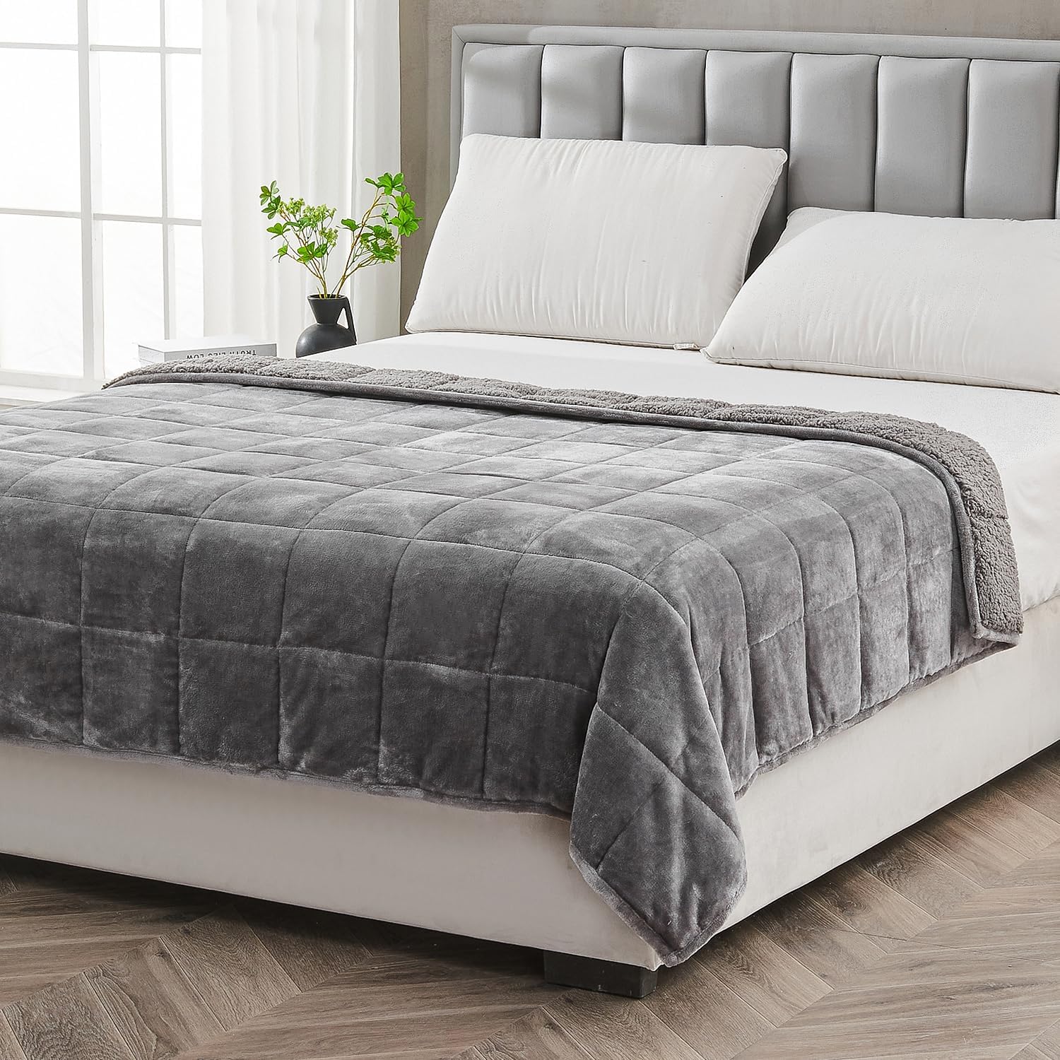 Topblan Sherpa Fleece Weighted Blanket for Adults, 15 lbs Dual Sided Cozy Fluffy Heavy Blanket, Ultra Fuzzy Throw Blanket with Soft Plush Flannel Top, 48 x 72 inches
