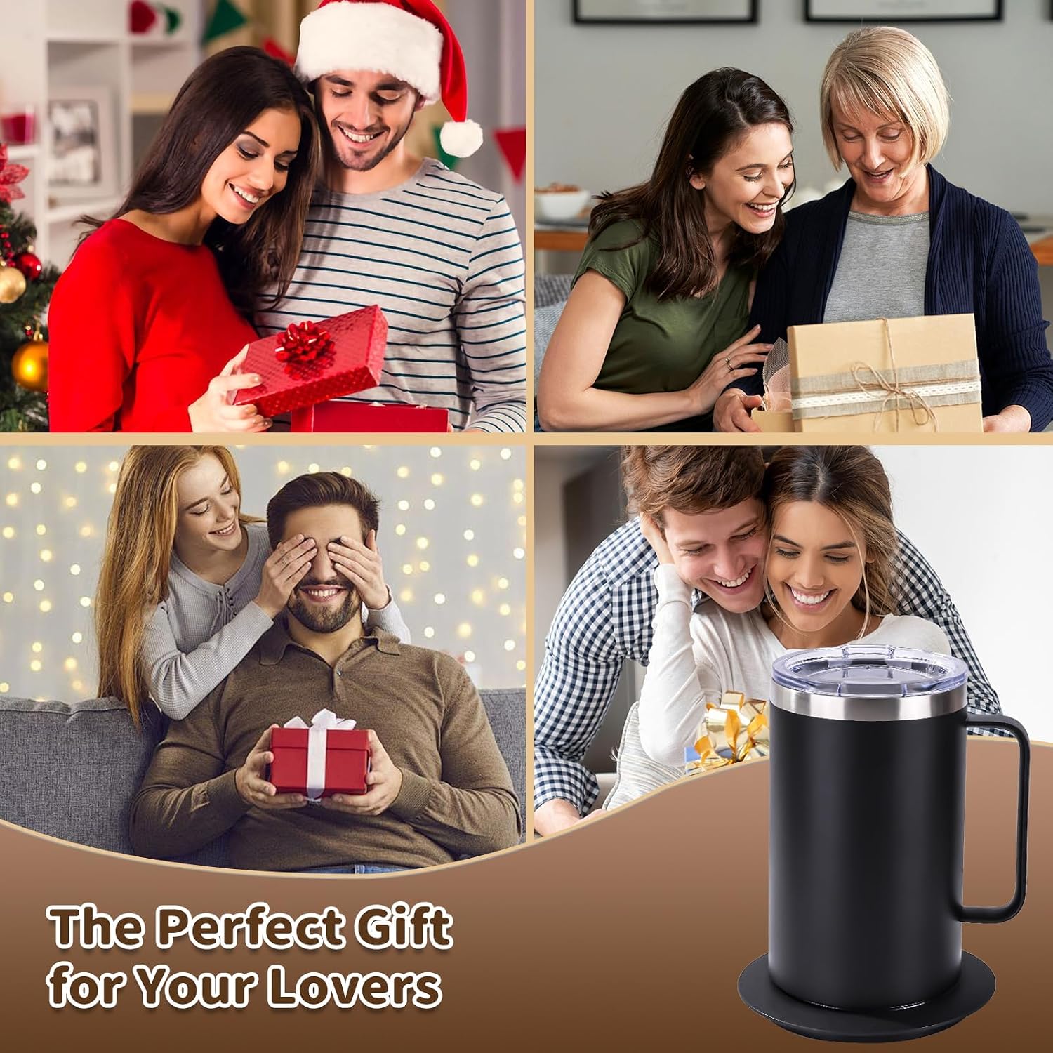 DEQIANG Self Heating Coffee Mug, Heated Coffee Mug with Smart Mug Warmer & Ergonomic Handle, Auto Heat to 131°F, USB-Powered Desk Warmer for Office Home Use, Ideal Coffee Lovers Gift (17oz Black)
